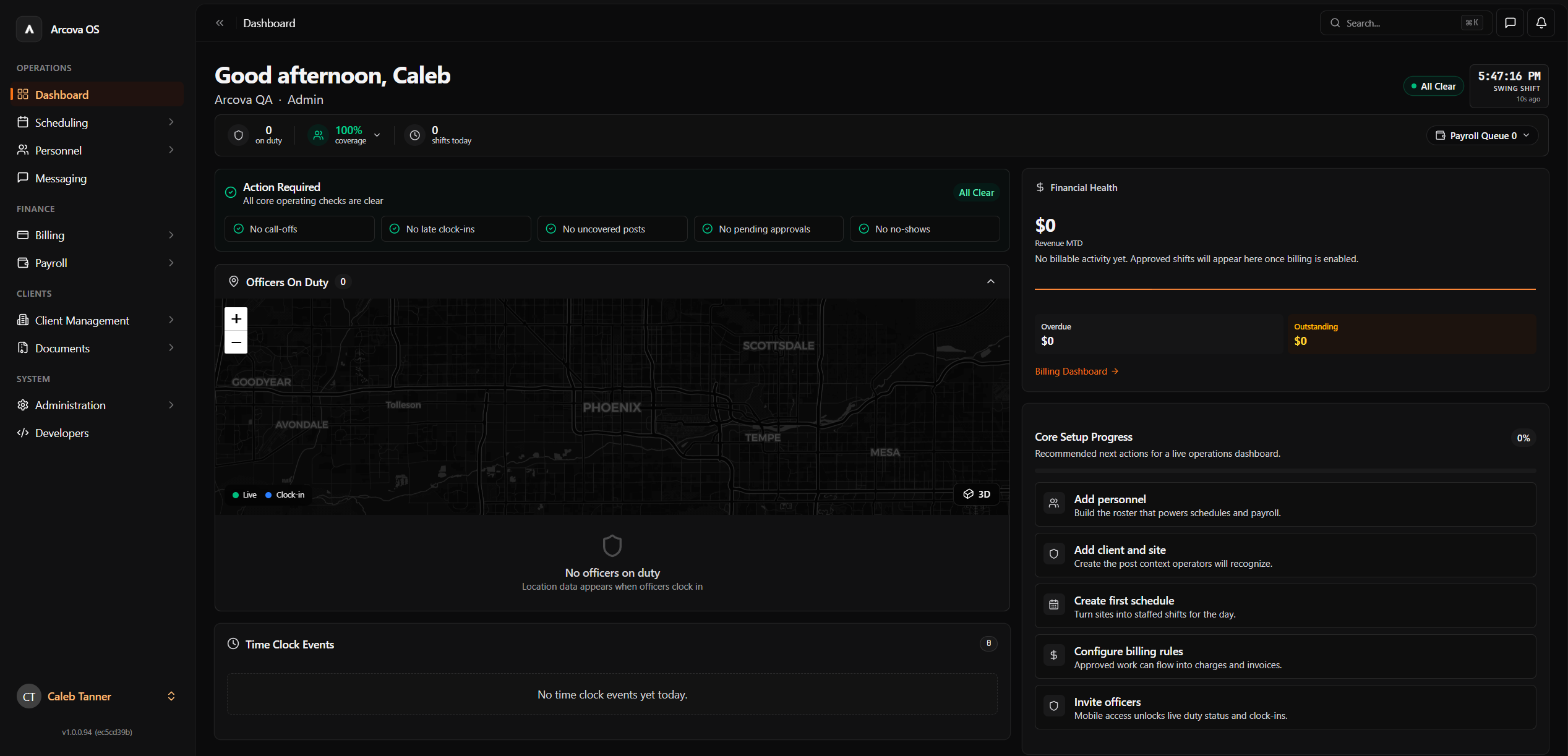 Arcova OS Operations Dashboard
