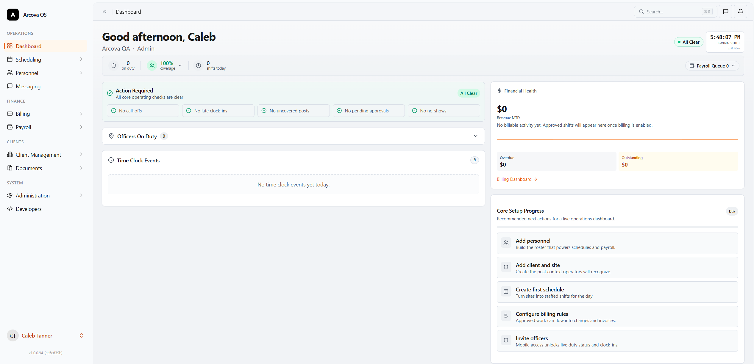 Arcova OS Operations Dashboard